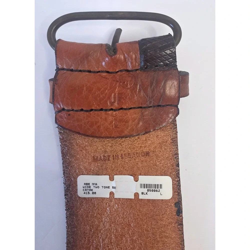 Handmade Lebanon Two Tone Brown Black Leather Wide Waist Belt Large CAYAK 415.00